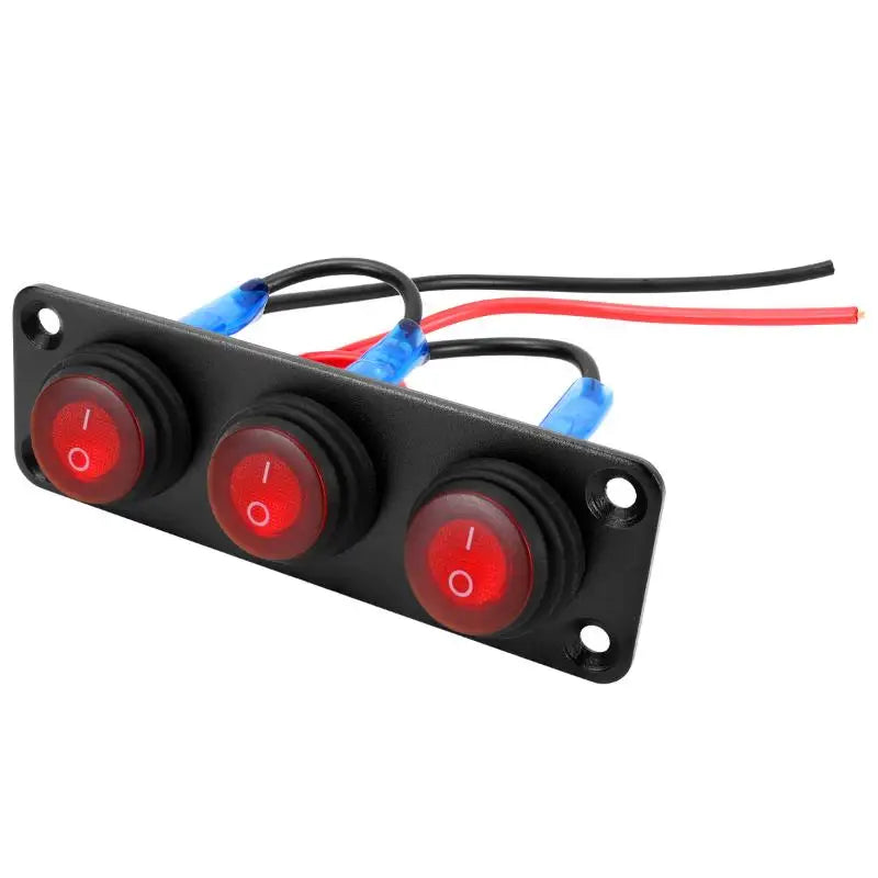 6.Vehicle 12V Waterproof Switch Panel: 1-6 Gang Rocker Toggle On-Off Switches with Red LED Light for Boat, Truck Oasis Select