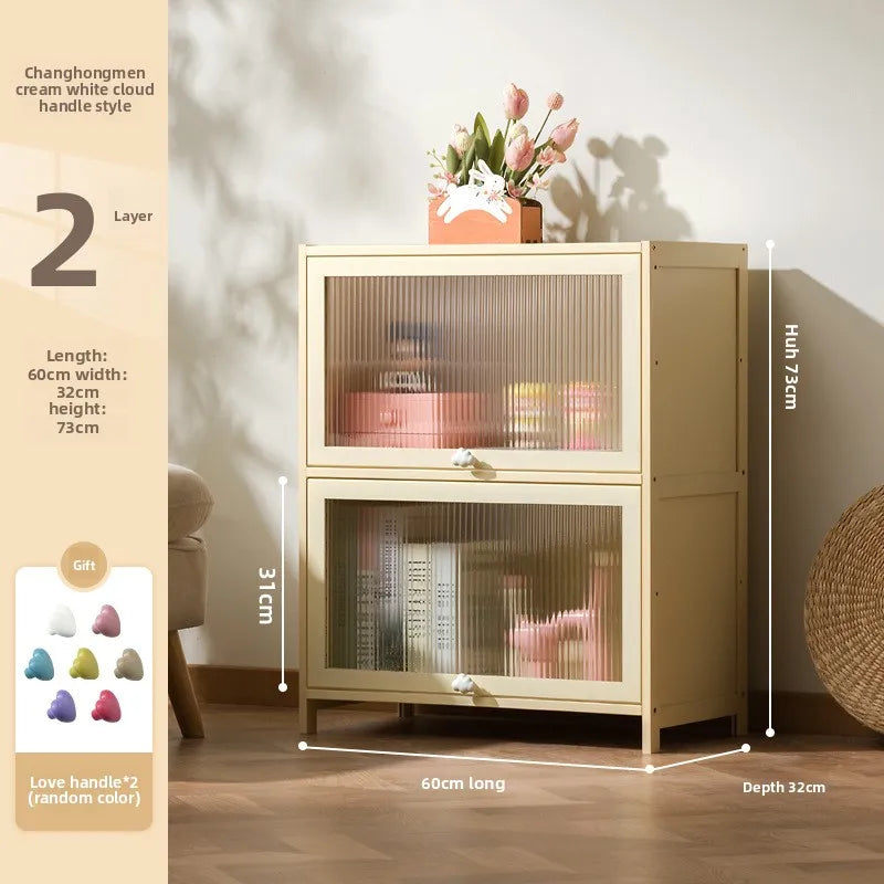 clamshell storage cabinet household living room multi-layer snacks dopamine chest bedroom bedside table storage cabinet Oasis Select Two doors 60 long