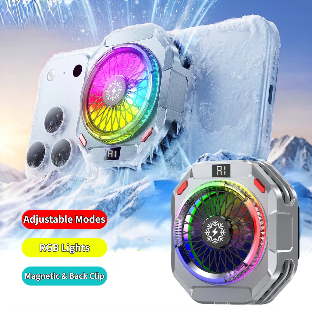 Semiconductor Phone Cooler, 2-in-1 Magnetic Back Clip Radiator, AI Smart Temperature Control, with RGB Lights & Adjustable Modle Oasis Select