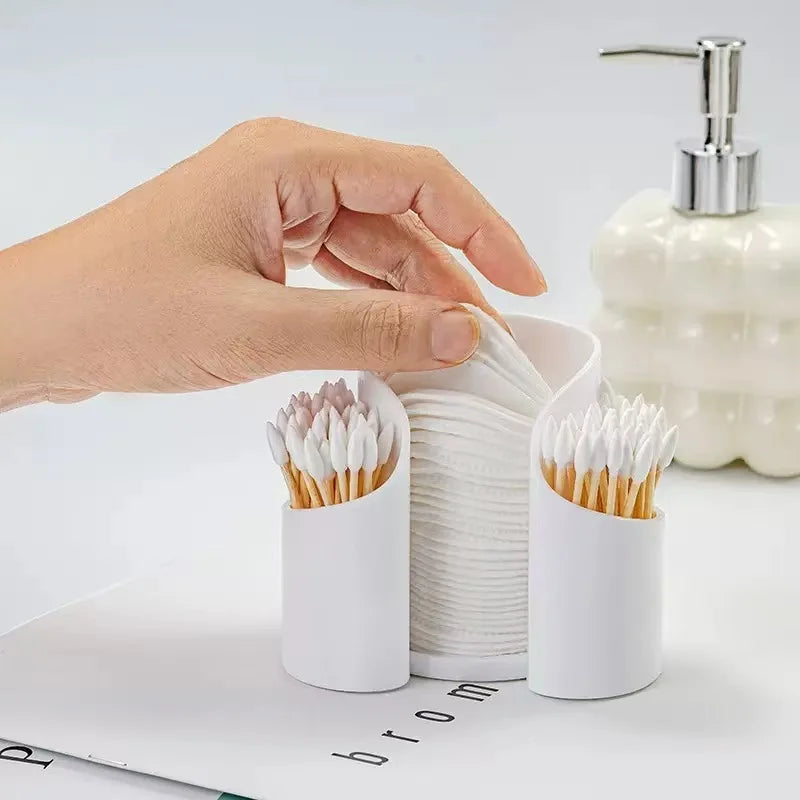 Qtip Dispenser 2-Grid Cotton Ball , Swab, Round Pads Holder for Bathroom Container Organizer, Plastic Oasis Select