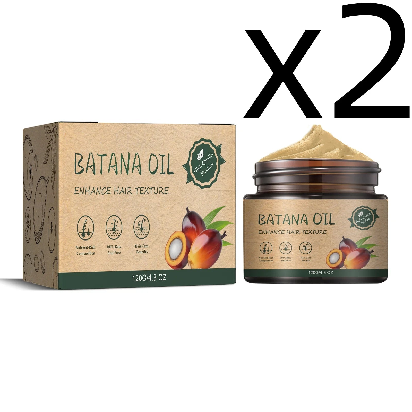 Batana Oil Hair Cream – Deep Repair, Moisturize & Frizz Control Hair Treatment Cream Oasis Select 120g Boxed X 2PCS