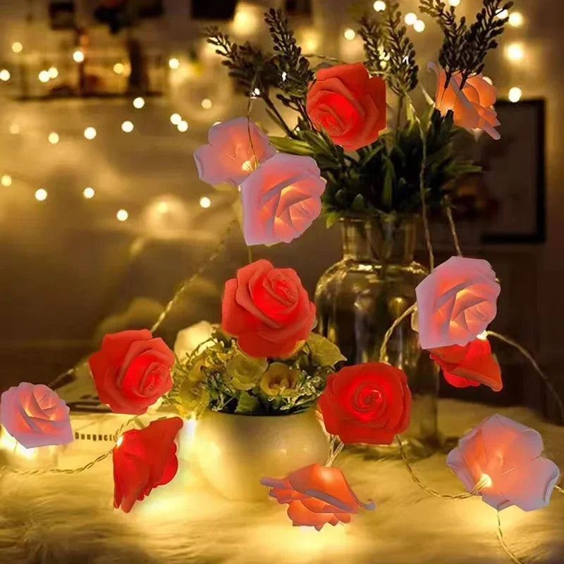 LED Pink Rose Flower String Lights USB powered for Wedding Home Party Birthday Festival Indoor Outdoor Decorations 1.5M/3M Oasis Select Red Pink