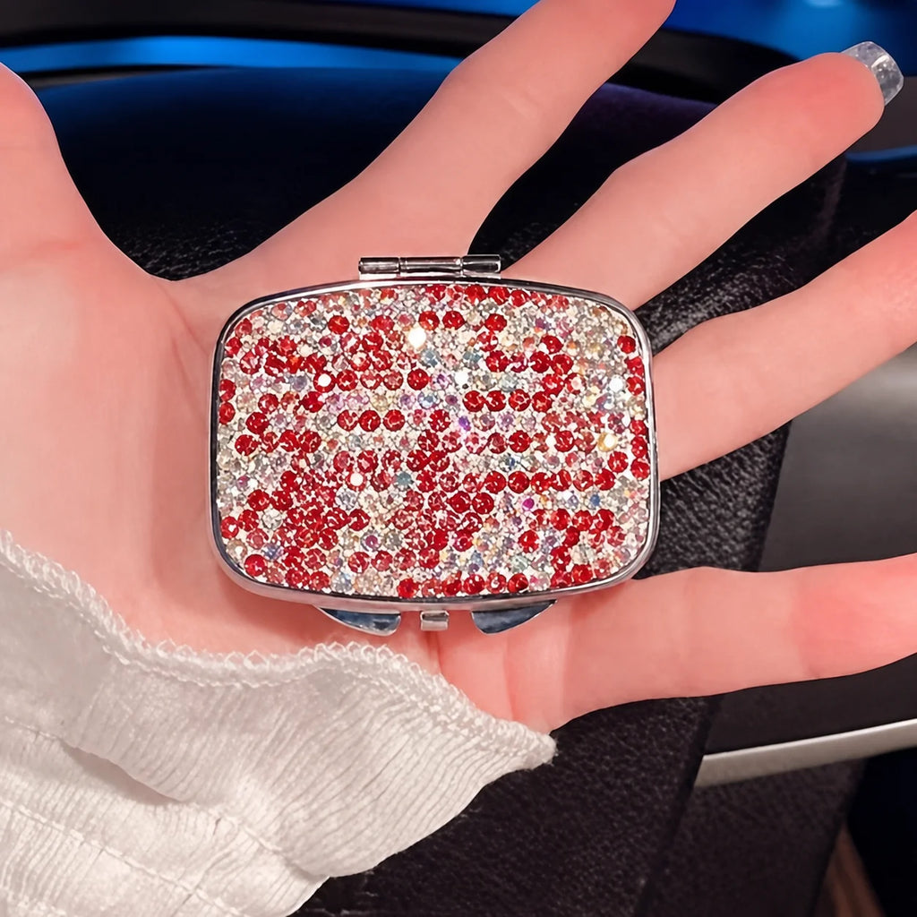 Rhinestone Pill Box with Mirror – 1, 2 or 4 Compartments