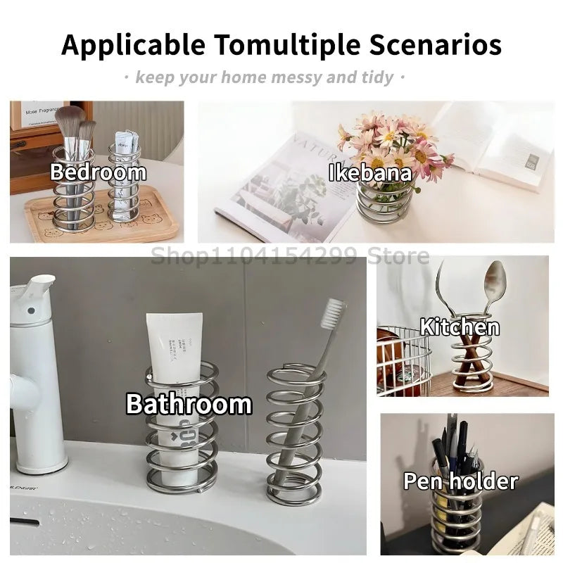 Stainless Steel Toothbrush Holder Bathroom Accessories Tool Toothpaste Makeup Brush Storage Rack Home Decoration Brush Holder Oasis Select