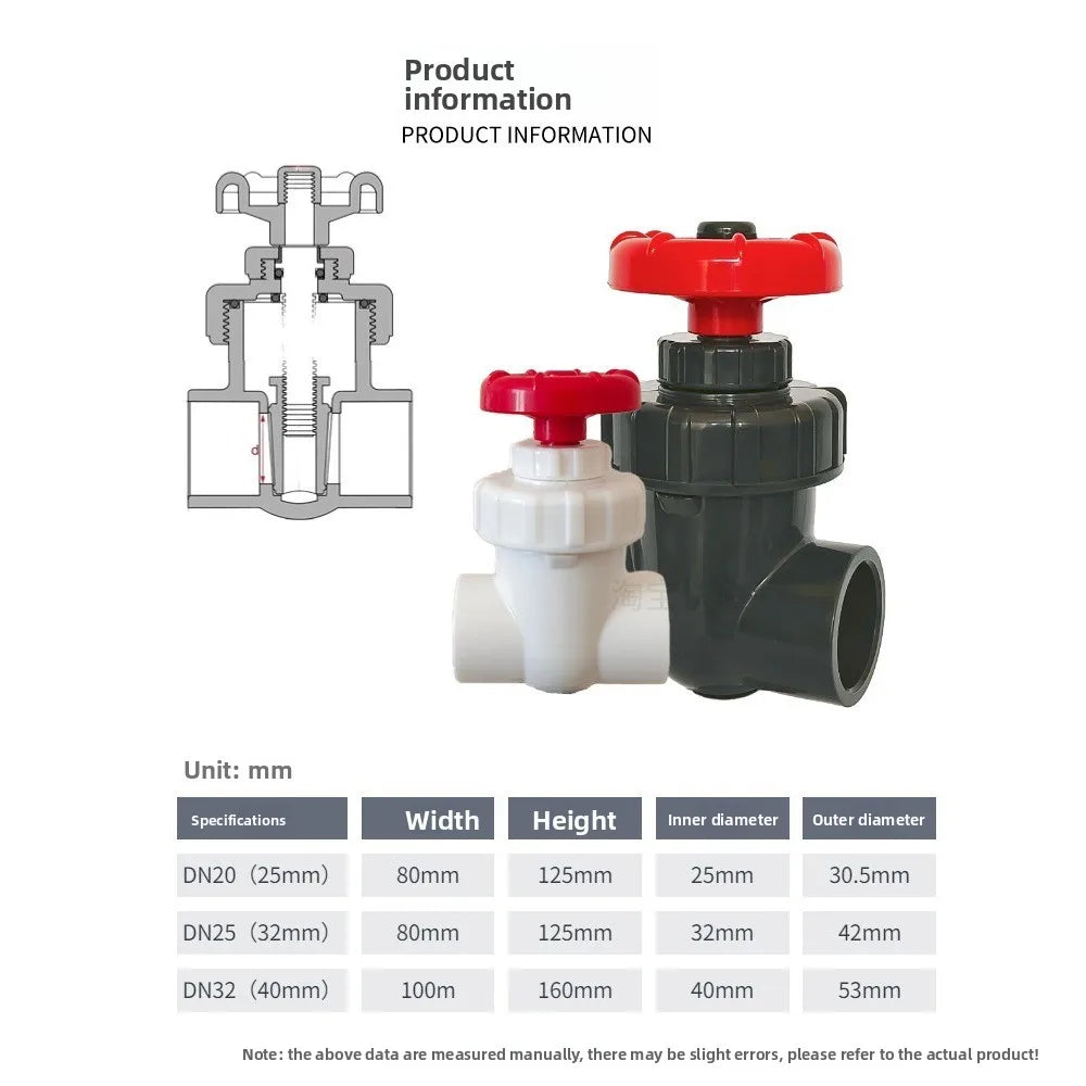 20/25/32/40/50/63mm Hi-quality UPVC Gate Valve Garden Irrigation Aquarium Accessories Precision Flow Control PVC Sluice Valve Oasis Select