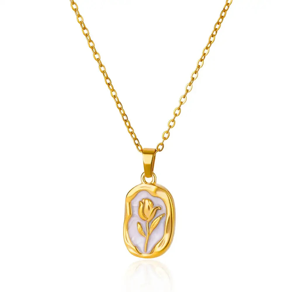 Rose Flower Necklace For Women Gold Color Tulip Flower Pendant Stainless Steel Chain Necklace Wedding Jewelry Birthday Gift Oasis Select