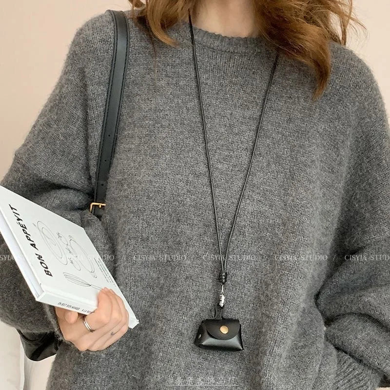 Retro Leather Mini Necklace Pouch | Earphone & Coin Storage Bag