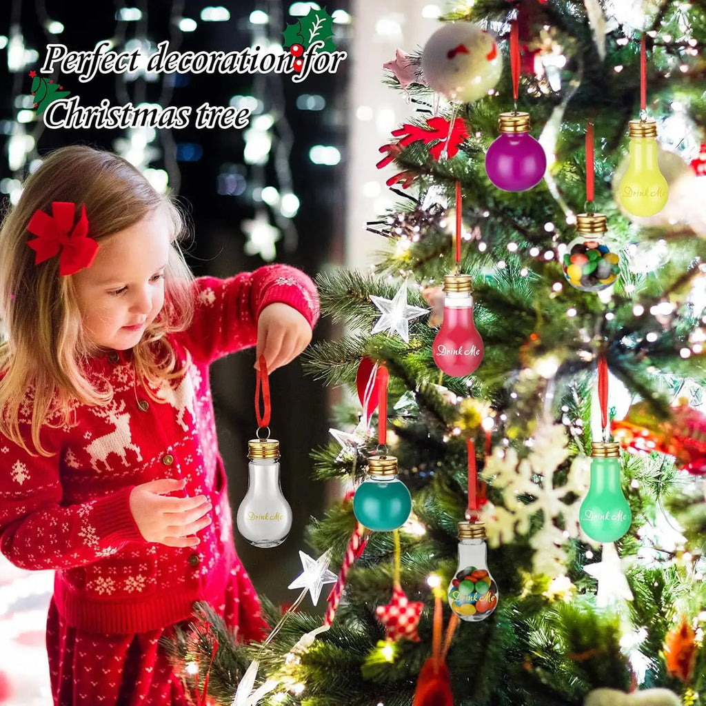 50ml Fillable Transparent Light Bulb Bottle With red rope Christmas Decoration Atmosphere Transparent PET Material Juice Bottle Oasis Select