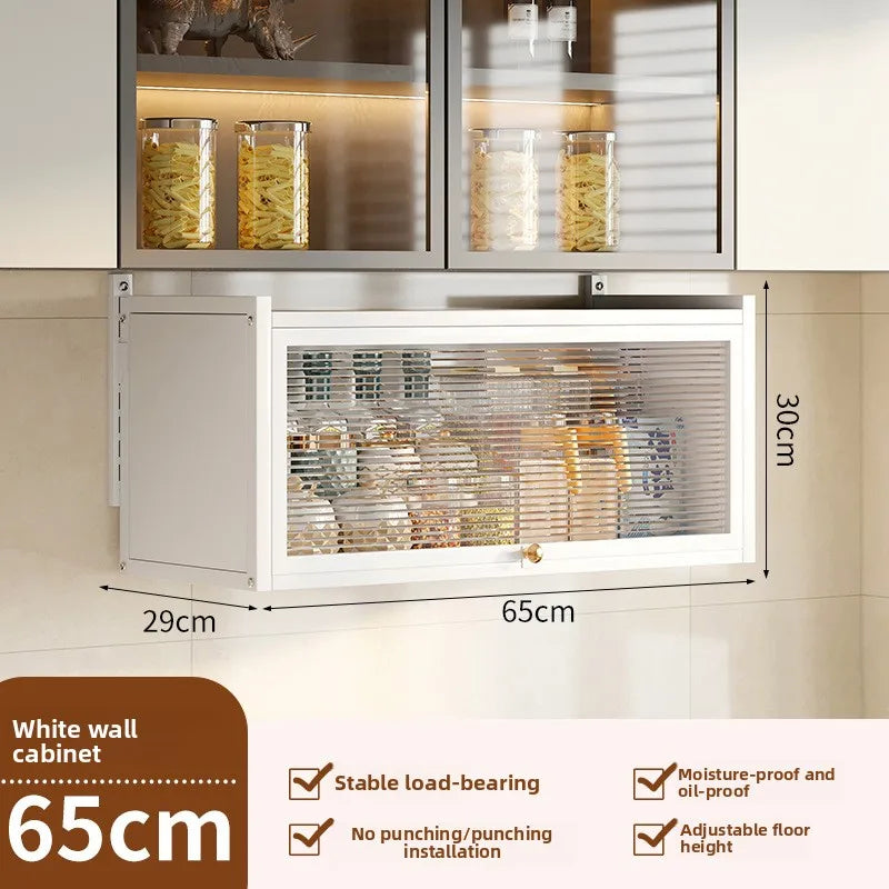 Kitchen multi-functional wall-mounted hanging cabinet seasoning rack upturned locker household dust with door storage rack Oasis Select White-65