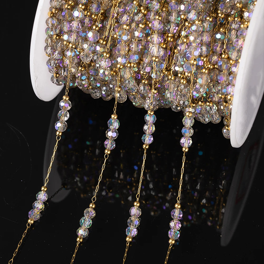 1Meter Stainless Steel Colorful Crystal Beading Chain for DIY Handmade Necklaces Bracelets Jewelry Making Supplies Accessories Oasis Select