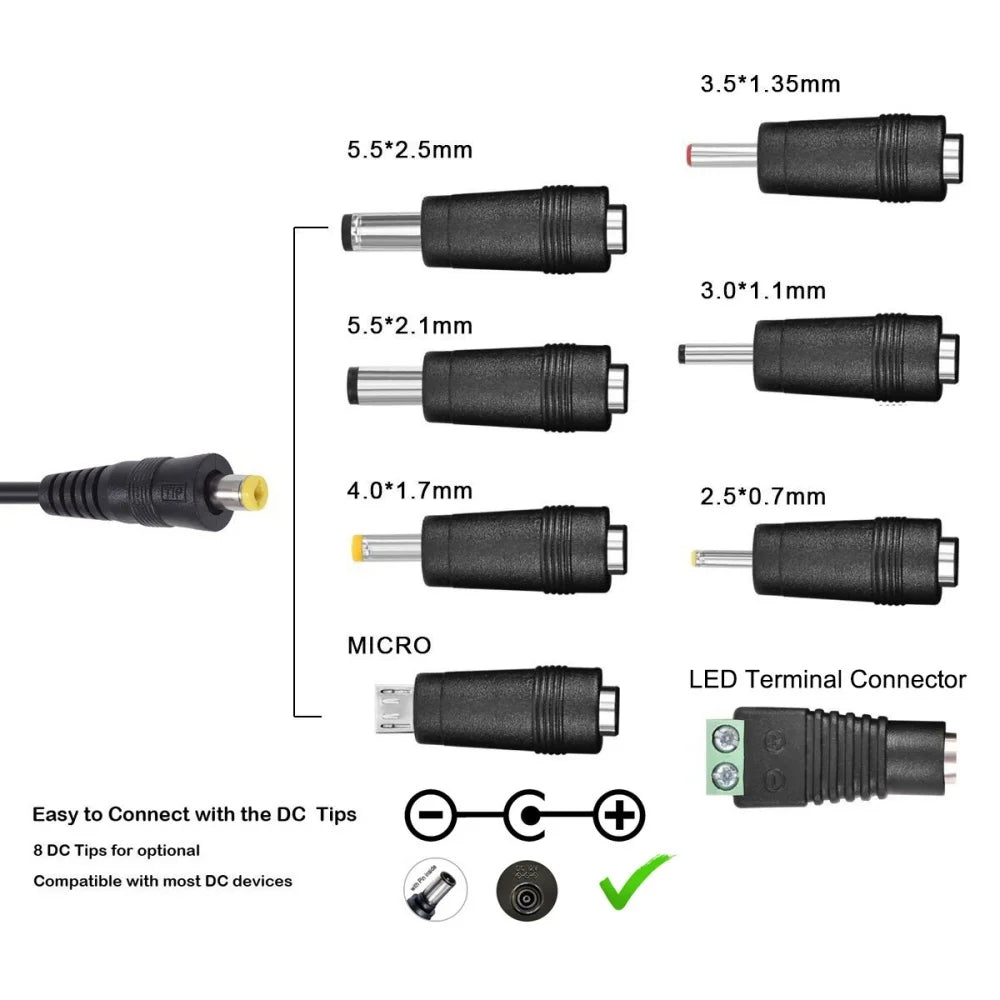 3V 4.5V 5V 6V 7.5V 9V 12V 2A/2.5A AC/DC Adapter US/EU Adjustable Power Adapters USB Universal Charger Switch Power Supply Oasis Select
