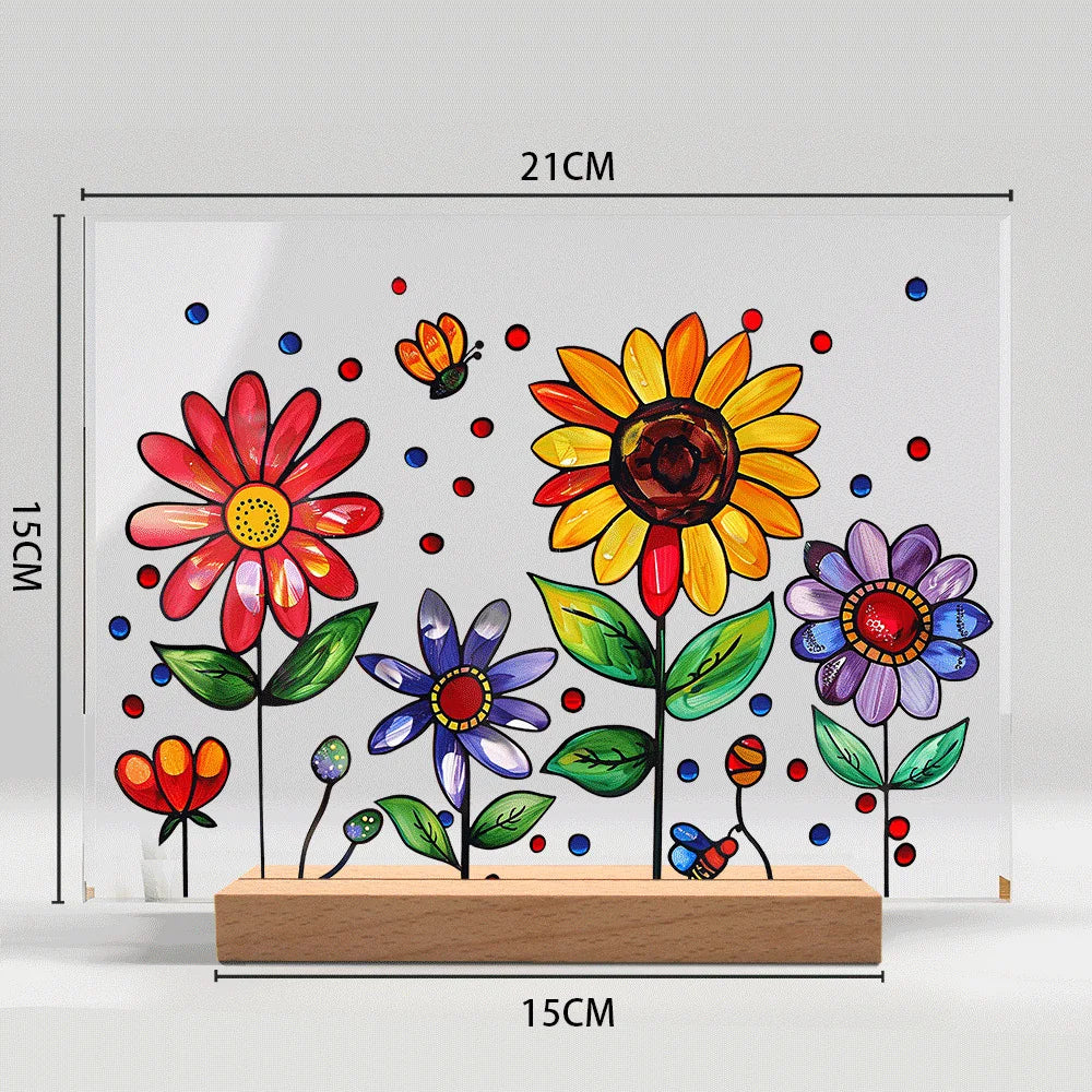 Acrylic Flower Pattern Table Room Desk Imitation Glass Texture Acrylic Desktop Decoration Holiday Gift Desk Decoration Oasis Select BTU433
