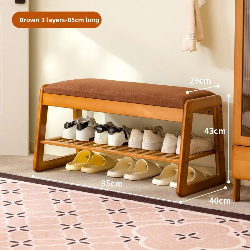 Solid wood shoe changing stool, household storage at the door, narrow shoe stool, shoe cabinet, simple wind fitting room stool Oasis Select Brown Double 85