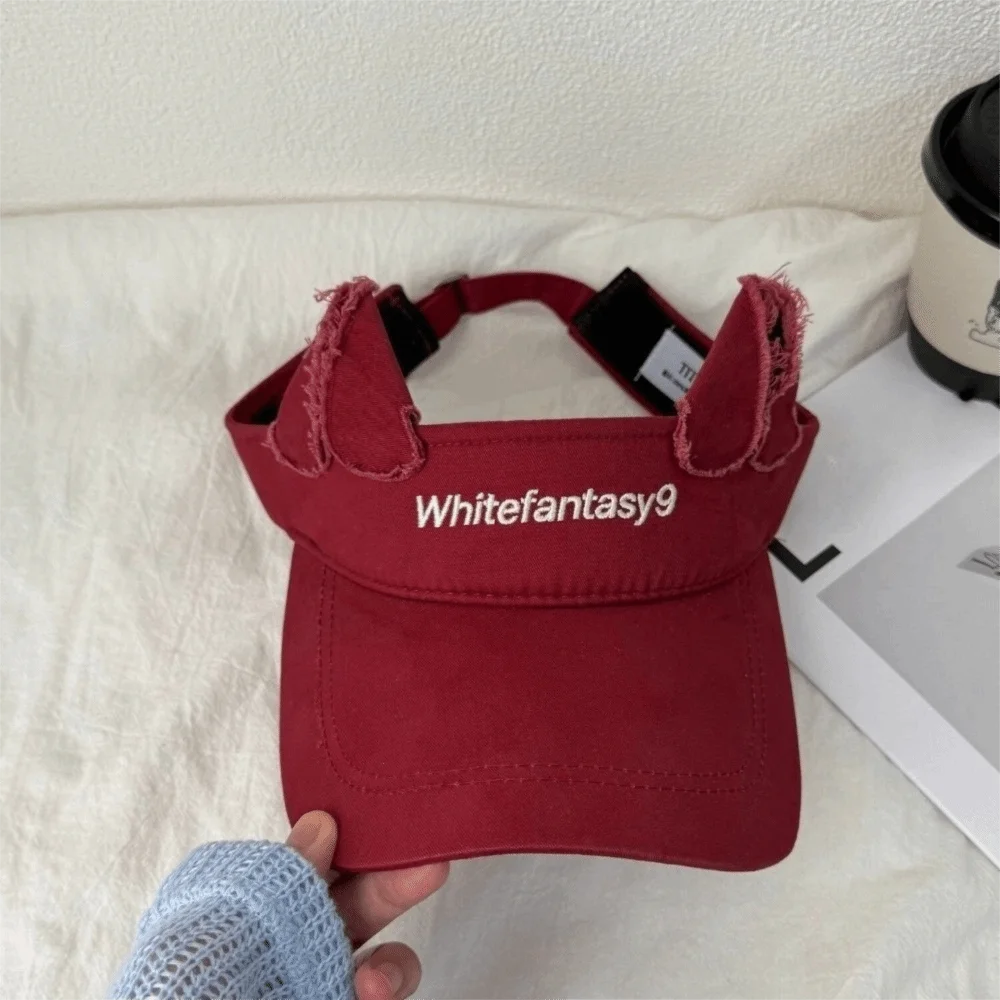 Fashion Lightweight Cat Ears Baseball Cap Cute Ear Solid Color Sun Visor Letter Embroidered Adjustable Sun Hat Summer Oasis Select Wine Red