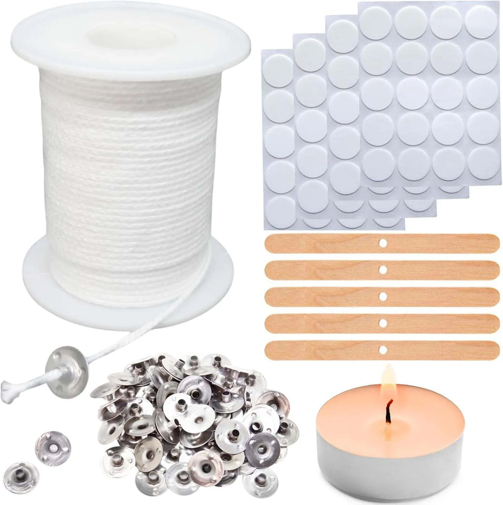 Candle Making Kit – 61m Wick Roll, 100 Metal Tabs & Stickers