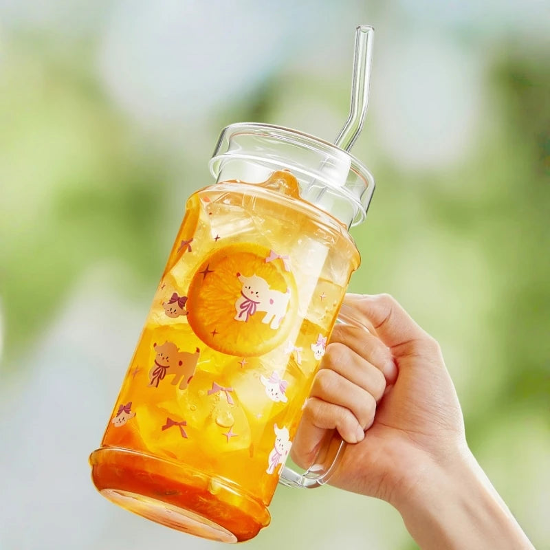 1080ml Large Capacity Straw Cup Glass Tumbler with Lid - Iced Coffee Cup, Reusable Drinking Cup for Coffee, Tea, Iced Americano Oasis Select