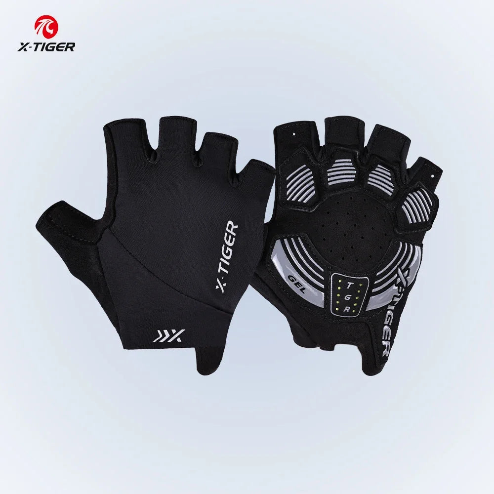X-TIGER Men Women Cycling Gloves Breathable Damping MTB Road Bike Special Gloves Non-slip Bicycle Half Finger Gloves Oasis Select Black M