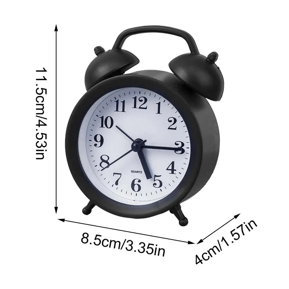 Retro Alarm Mechanical Double Bell Home Office Desktop Metal Alarm Clock Desk Table Analog Clock Silent for office home Oasis Select Black