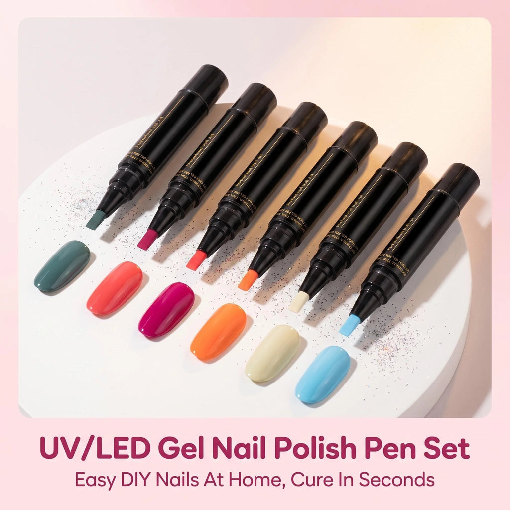 3in1 Gel Nail Polish Pens Set Base Color Top Coat Long Lasting Glossy Finish Home DIY Nail Art For Multicolor Nail Art Pen Oasis Select