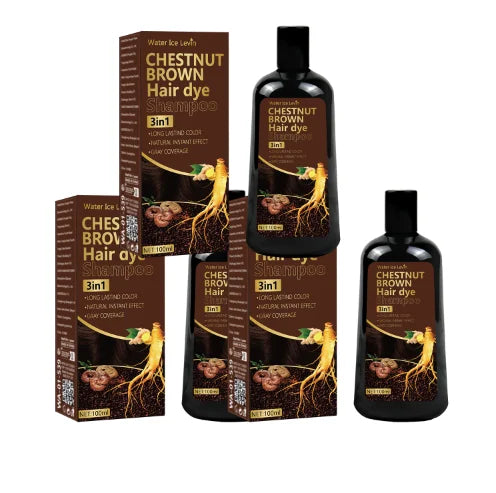 Water Ice Levin 3-in-1 Chestnut Brown Hair Dye Shampoo with Ginger & Ginseng for Instant Gray Coverage & Long-Lasting Color Oasis Select Smoothing & Straightening