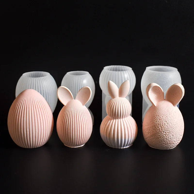 Easter Series Silicone Mold 3D Striped Egg Straight Ear Rabbit Gourd Diamond Pattern Bunny Scented Candle Gypsum Craft Gift Mold Oasis Select
