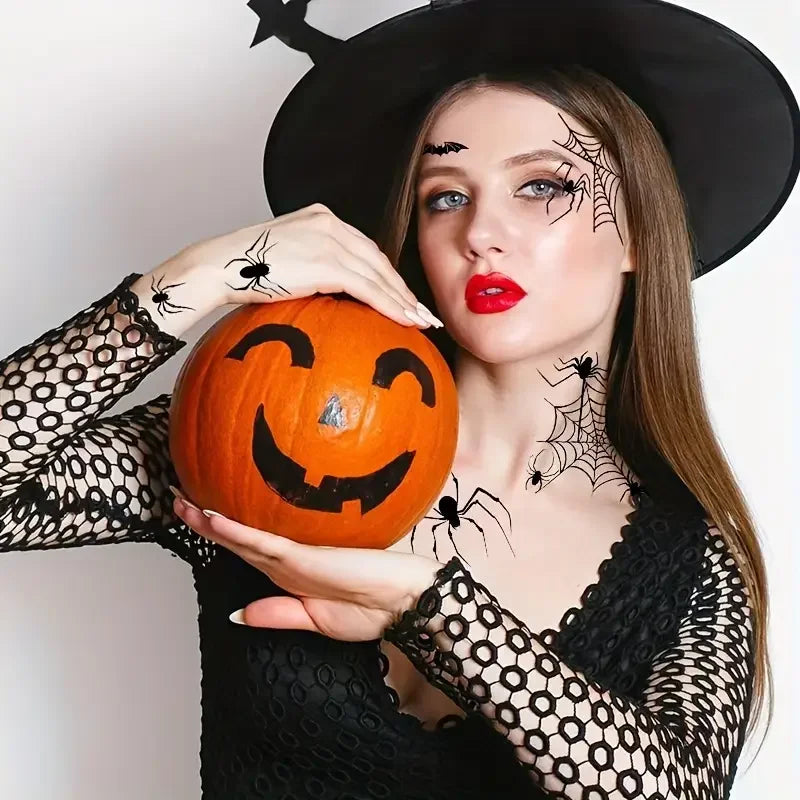 10-100PCS Halloween Spider Face Temporary Tattoo Stickers Black Bat Scary Fake Body Art for Kids Adults One Time Use Waterproof Oasis Select