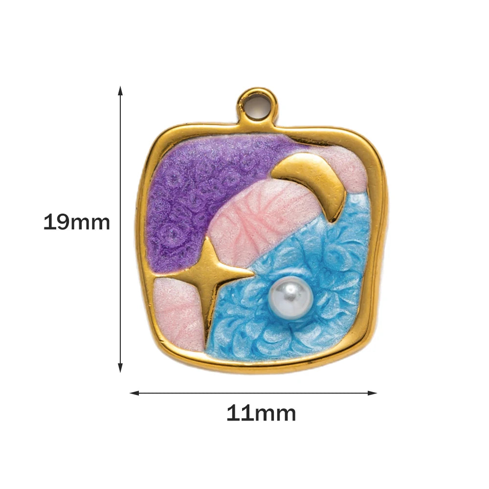 Stainless Steel Enamel Flower Pearl Bead Charms Earring Pendant DIY