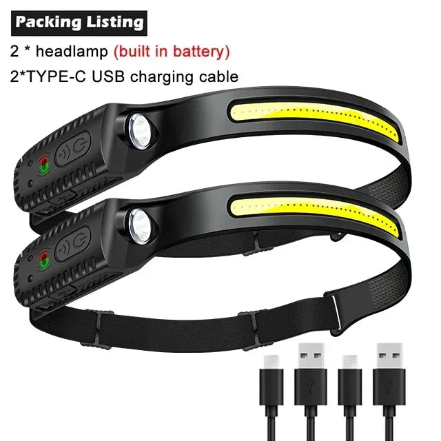 KDULIT COB LED Headlamp Wave Sensor USB-C Rechargeable IPX4