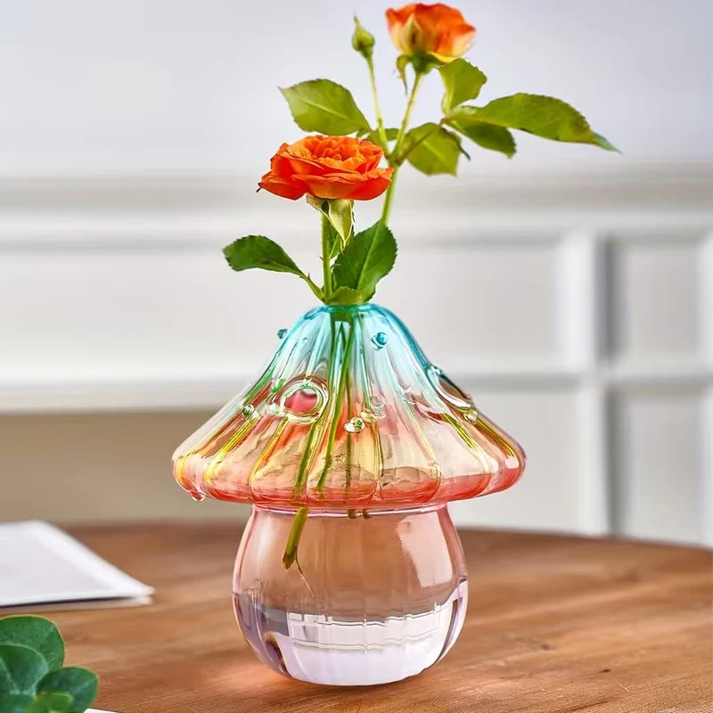 Colourful Glass Mushroom Vase For Plant Display Home Decor Table Centerpiece Hydroponic Aromatherapy Vase Desktop Art Decoration Oasis Select