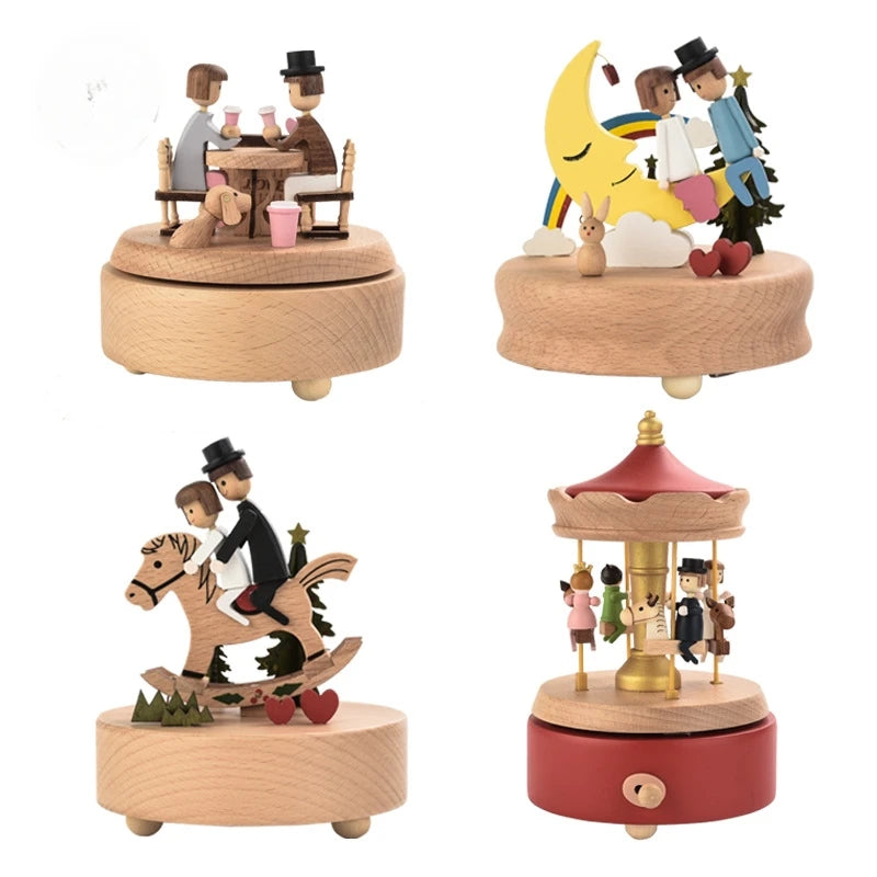Wooden music box, music box, carousel, romantic Valentine's Day gift, furniture decoration, creative gift giving Oasis Select
