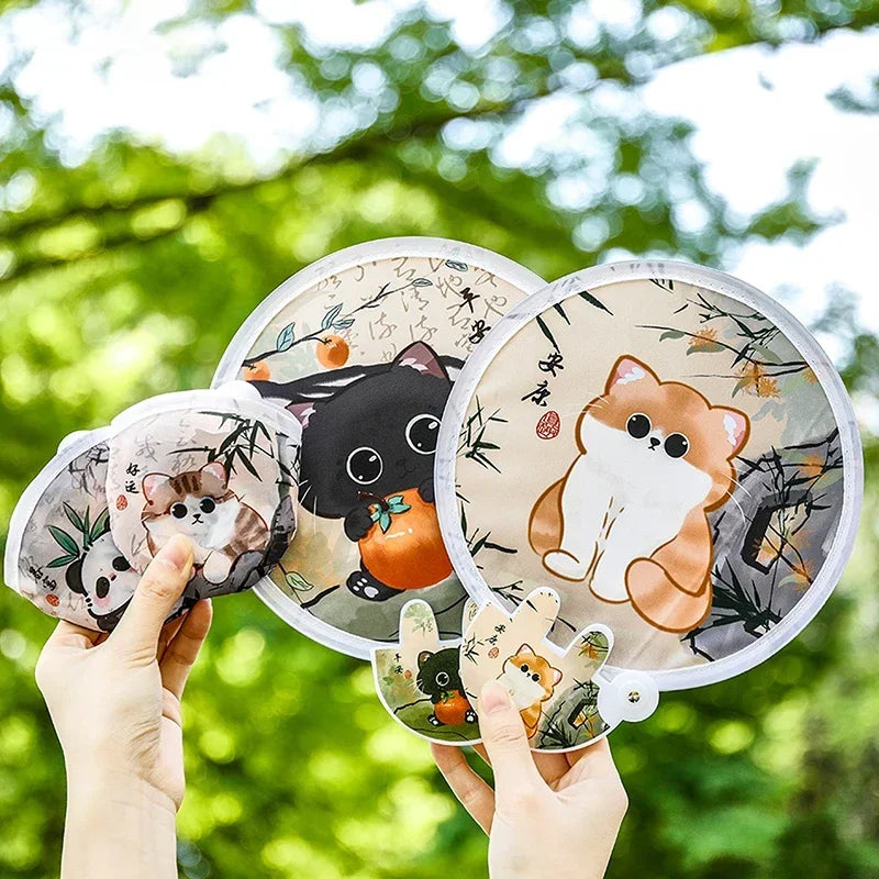 Portable Cartoon Folding Fan Kawaii Creative Foldable Fan Cool Summer Hand Fan Flying Disk Pocket Cloth Fan Gifts For Kids Oasis Select