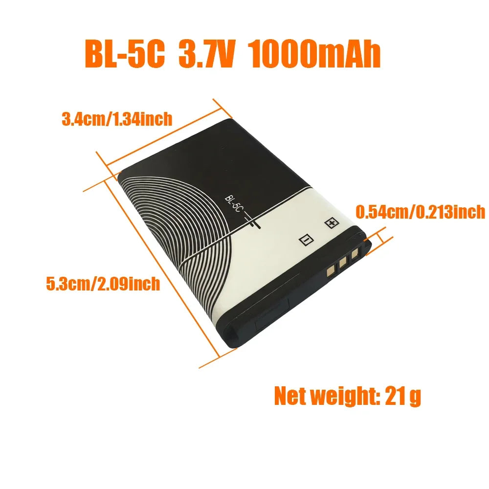 BL-5C 3.7V 1000mAh Rechargeable Battery BL5C BL 5C Phone Battery 2112 2118 2255 2270 2280 2300 2600 2610 3125 3230 Radios Oasis Select