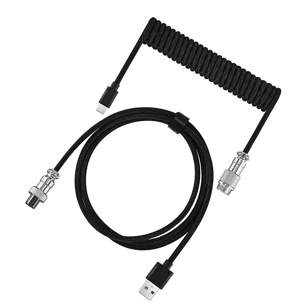 3M USB A to Type C for Mechanical Gaming Keyboard Double Sleeved Wire with GX16 Detachable Aviator Coiled Power Cable Oasis Select Black 3m