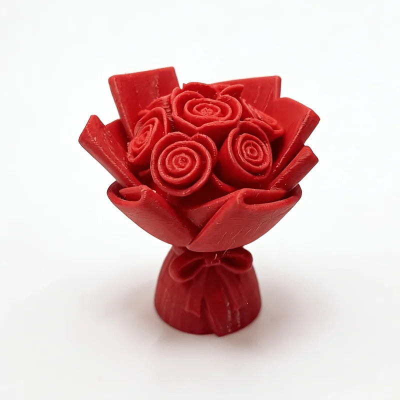 3D Rose Bouquet Ornament Romantic Flower Craft Multi-scene Decor for Desk Bookshelf Bedside Table Sweet Valentine's Day Gift Oasis Select Red