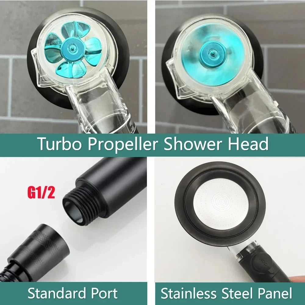 Luxury Design 3 Modes Turbo Fan Shower Head High Pressure Water Saving Spray Adjustable Showerhead Filters Bathroom Accessories Oasis Select