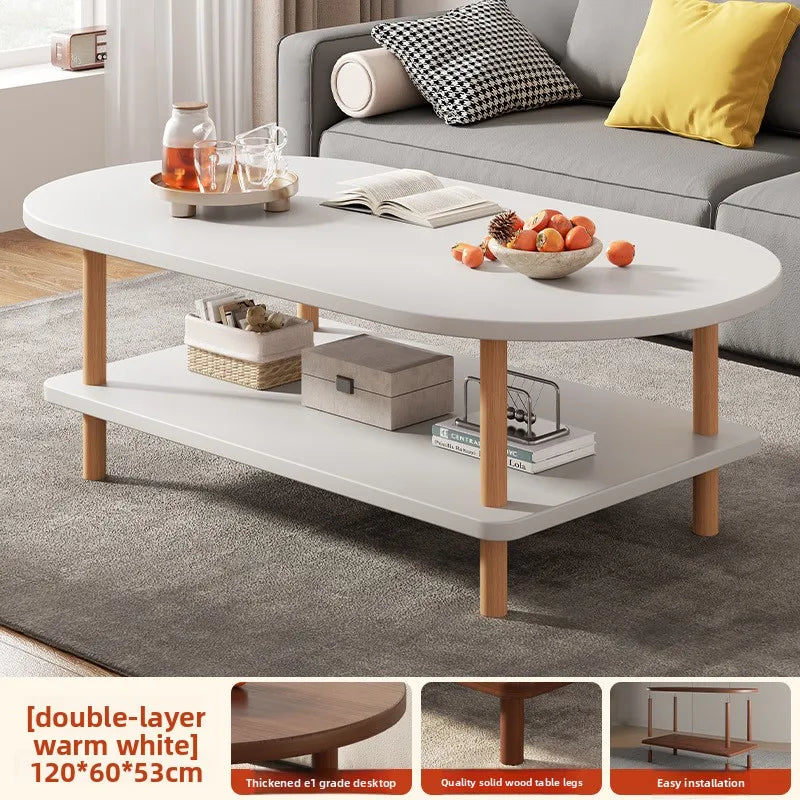 Coffee table Modern simple small apartment rental house Solid wood legs Low table Living room Simple storage Oval tea table Oasis Select 120 60 53 C