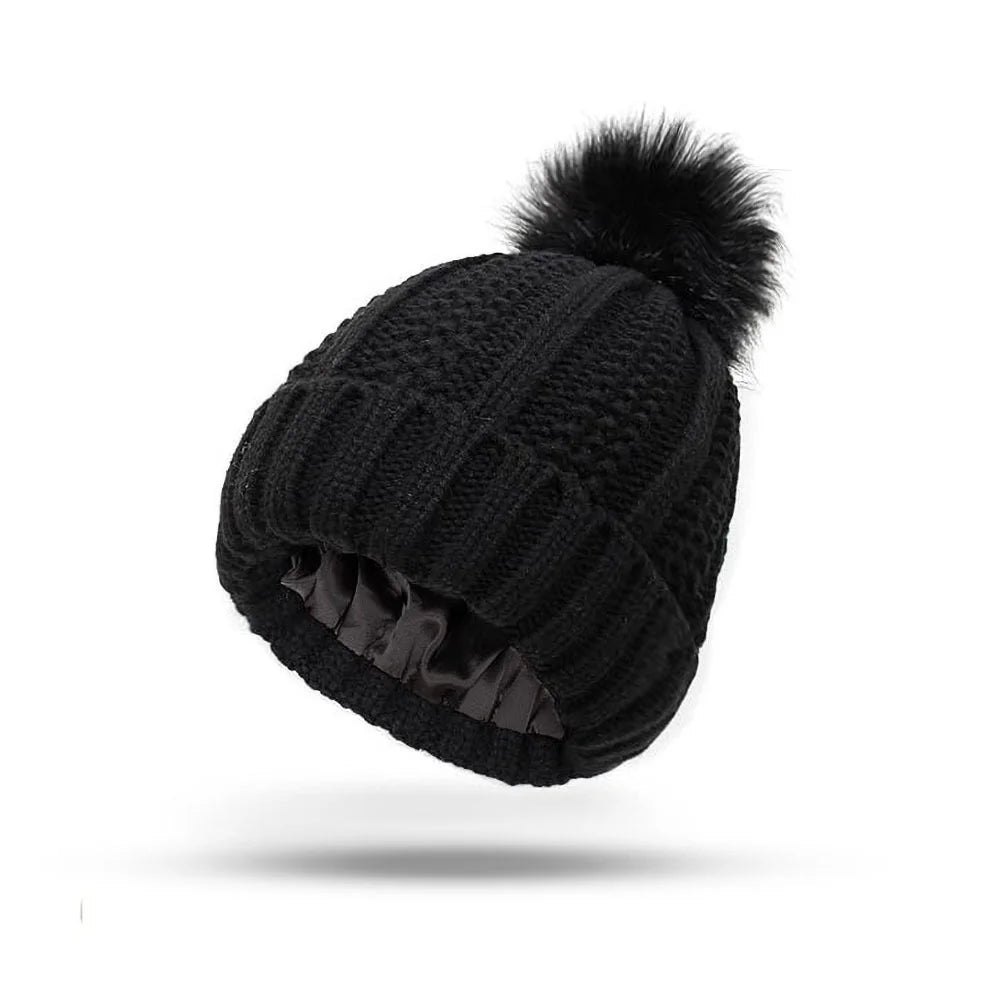 Flower needle woolen ball cap, warm double-layer lined hair care cap, woolen cap, women's knitted cap, pineapple cap Oasis Select