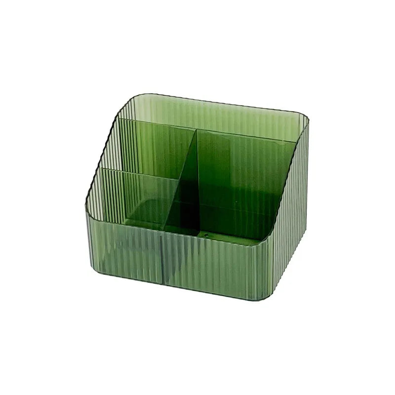 Storage Box Desktop Cosmetic Pen Holder Cosmetic Storage Bucket Transparent Trapezoid Cosmetic Storage Rack Oasis Select L - Green