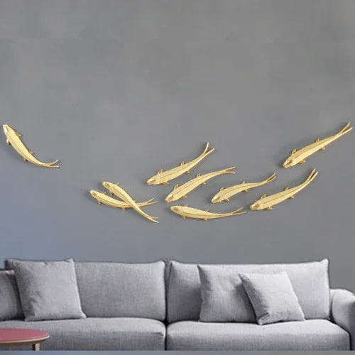 Living Room Background Wall Creative Decoration Wall Hanging Dining Room Wall Decoration Hanging Fish Oasis Select Indoor gold 9 fish