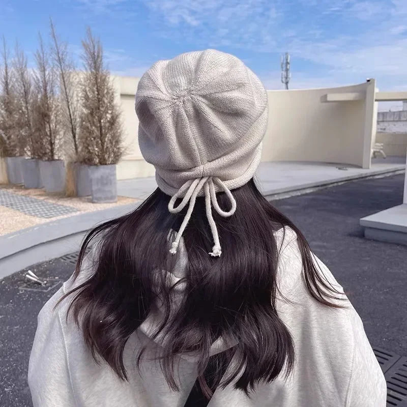 Knitted Bonnet Hoods Female Winter Warm Baggy Slouchy Beanies Hat Women Fashion Drawstring Pullover Cold Hats for Ladies Winter Oasis Select