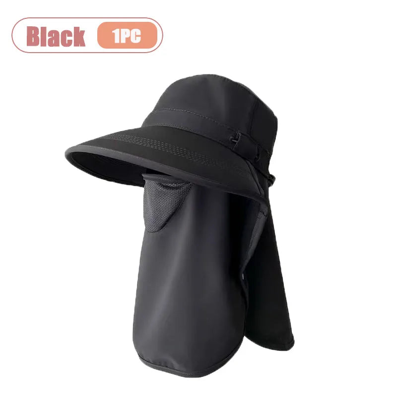 Breathable UV Protection Sun Hat with Face Cover and Neck Flap for Women Summer Outdoor Fishing Hiking Gardening Wide Brim Cap Oasis Select Black-1PC