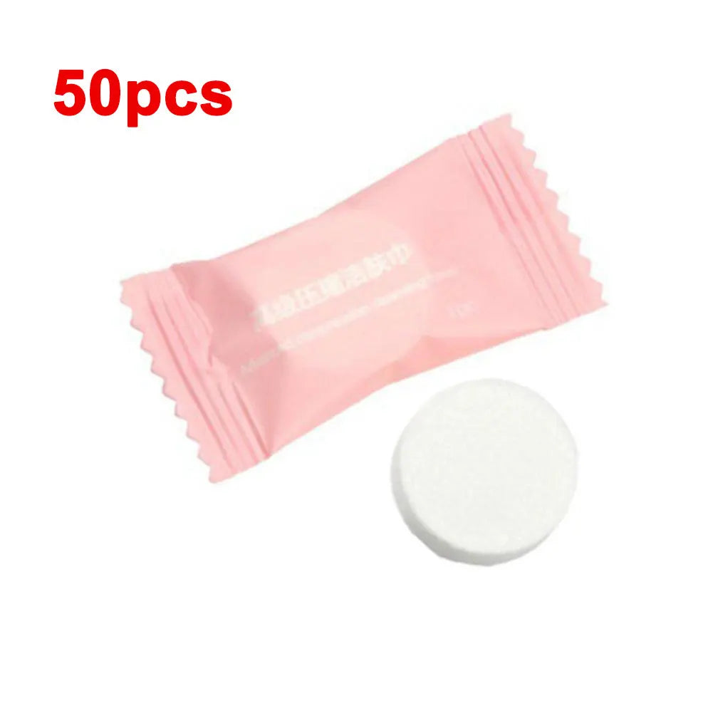 50Pcs Compressed Towel Tablets,Individually Wrapped Mini Portable Towels ,Disposable Face Washcloths for Travel,Gym,Home,Outdoor Oasis Select 50pcs