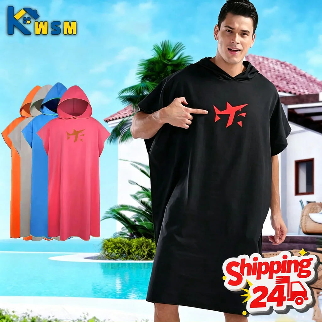 Hooded Microfiber Surf Poncho Changing Towel Robe Quick Dry Absorbent Lightweight Soft for Adults Beach Pool Swim Travel Oasis Select
