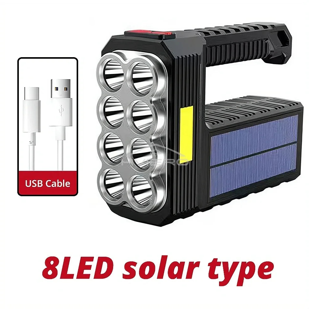 Solar LED Flashlight 8LED+COB Waterproof USB Rechargeable