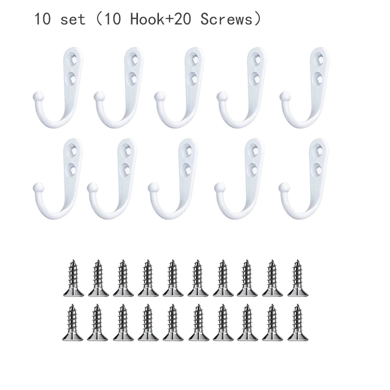 10/20/50 Set Heavy Duty Alloy Wall Hooks with Screws, Metal Coat Hook for Garden Garage Storage, Wall Mounted for Tools Hangers Oasis Select 10 set white