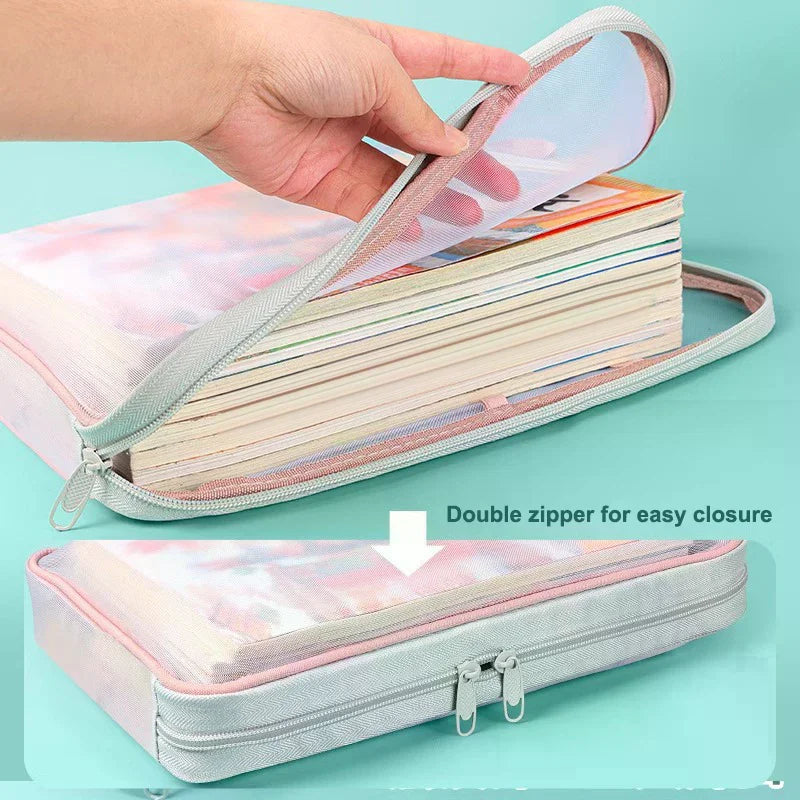 A4 Stationery Storage Bag Double-layer Mesh Zipper Bag Large Capacity Organizer Folders School Office Supplies Stationary Bag Oasis Select