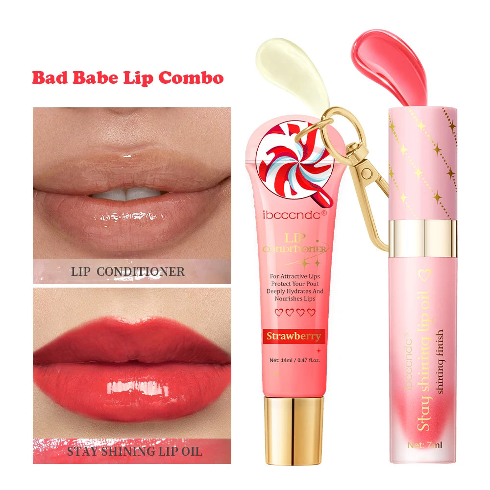 Lip Glosses Set Lip Duo Lip Gloss Combo with A Keychain Long Lasting Moisturizing Nourish Plumper Cosmetics Oasis Select 3strawberry