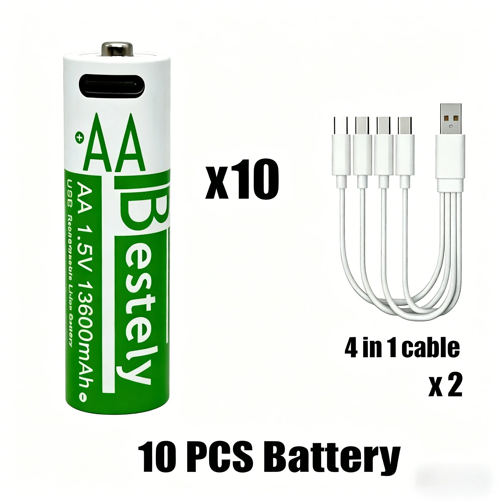 AA + AAA High capacity Rechargeable Lithium Batteries USB Fast Charging 1.5V Li-ion Long Lasting Battery for Toys Camera Mouse Oasis Select 1.5V 10 PCS AA Batteries