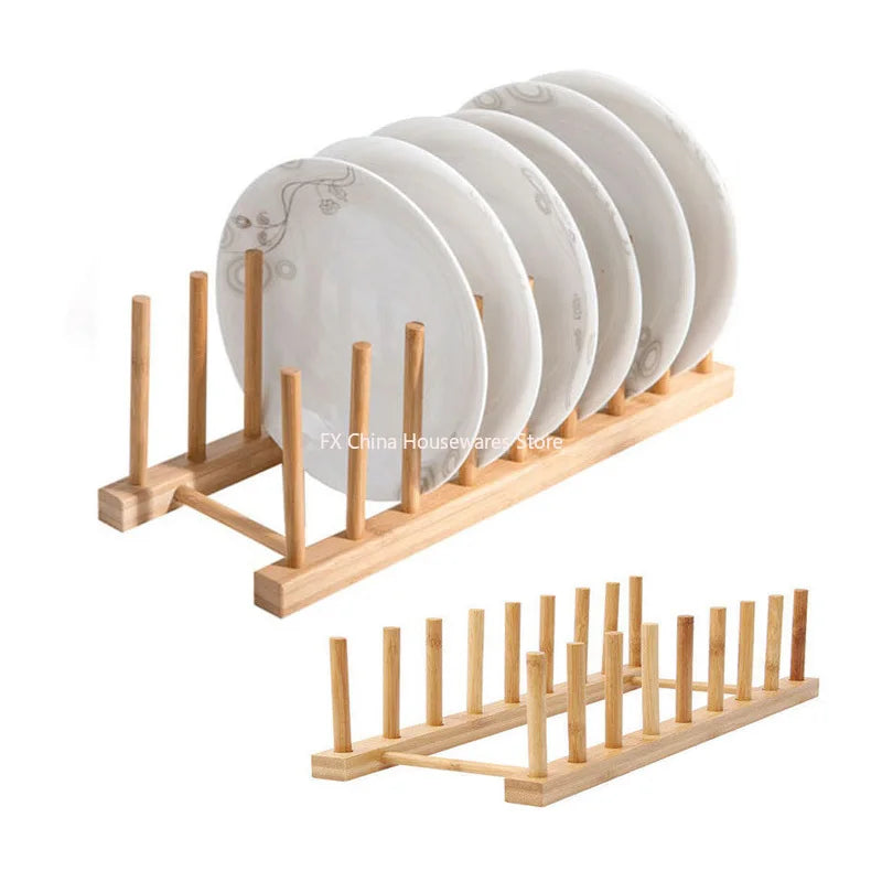Plate Storage Rack Multifunctional Wooden Dish Rack for Cup Dish Pot Lid Drain Holder Kitchen Organizer Shelf Storage Containe Oasis Select