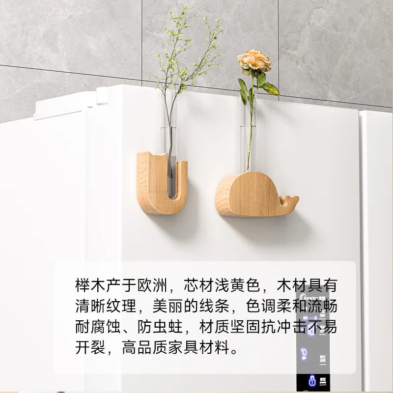 Solid Wood Refrigerator, Magnetic Glass Test Tube, Vase, Flower Arrangement, Creative Decoration, Wall-mounted Small Vase Oasis Select